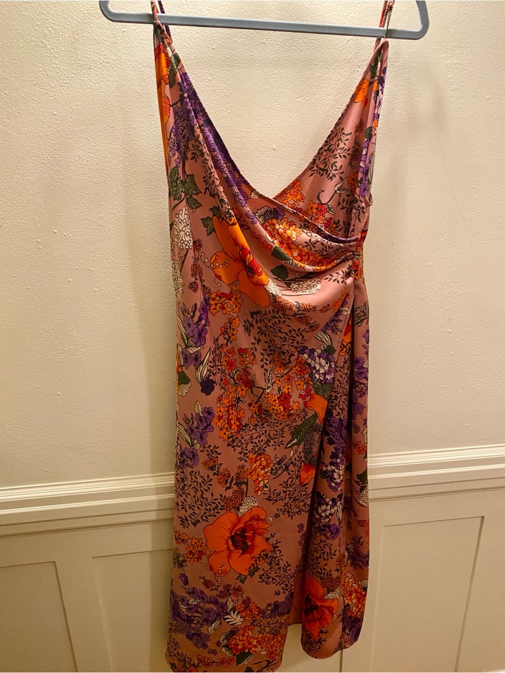 Urban Outfitters Pink Floral “Lily” Satin Slip Dress